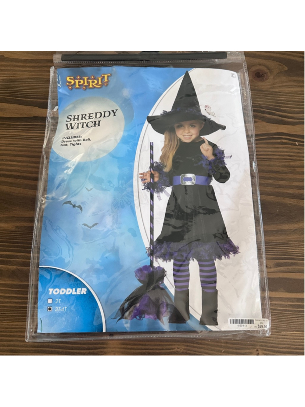 Girls Spirit Shreddy Witch Halloween Costume 3-4T Black Purple Dress Hat Tights - Picture 2 of 8